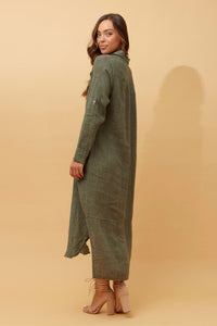 BOTTEGA MODA_BUTTON THROUGH LINEN SHIRT DRESS WITH POCKETS KHAKI _ BUTTON THROUGH LINEN SHIRT DRESS WITH POCKETS KHAKI _ Ebony Boutique NZ