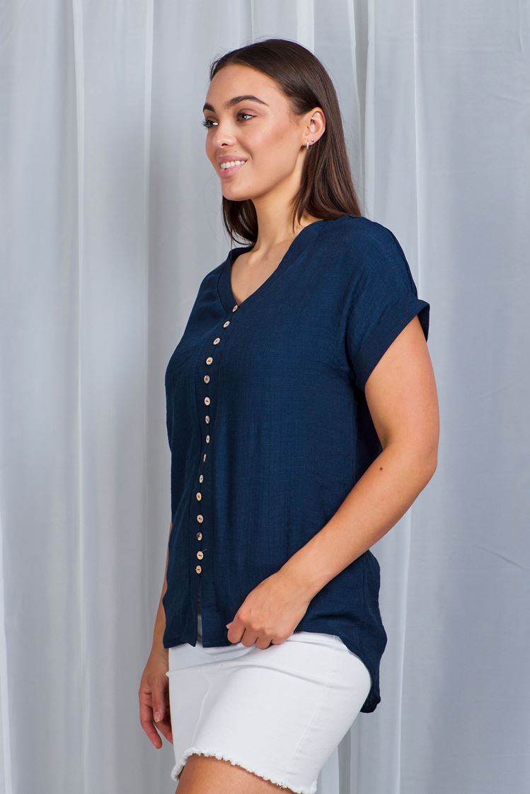 BOTTEGA MODA_BUTTON THROUGH TOP NAVY _ BUTTON THROUGH TOP NAVY _ Ebony Boutique NZ