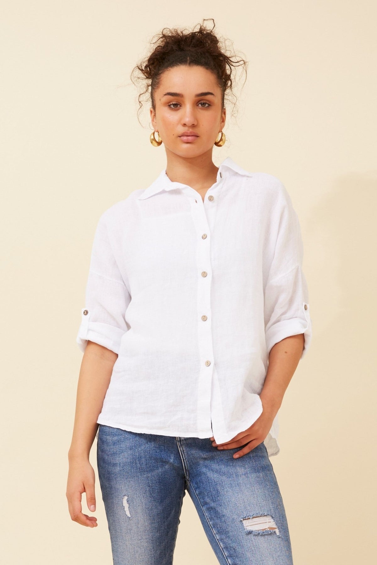 BOTTEGA MODA_CLASSIC LINEN SHIRT WHITE _ CLASSIC LINEN SHIRT WHITE _ Ebony Boutique NZ