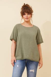 BOTTEGA MODA_COTTON SCOOP NECK TOP KHAKI _ COTTON SCOOP NECK TOP KHAKI _ Ebony Boutique NZ