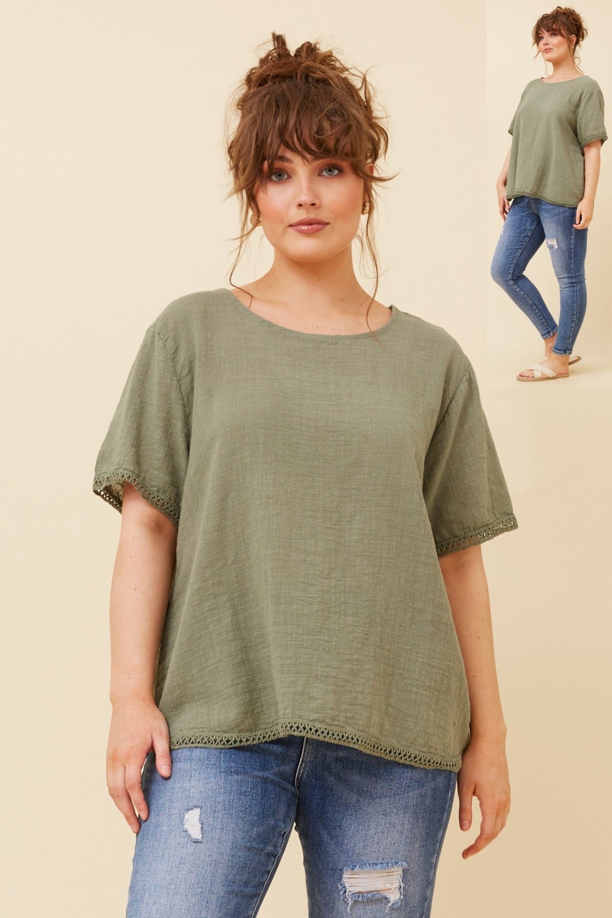 BOTTEGA MODA_COTTON SCOOP NECK TOP KHAKI _ COTTON SCOOP NECK TOP KHAKI _ Ebony Boutique NZ