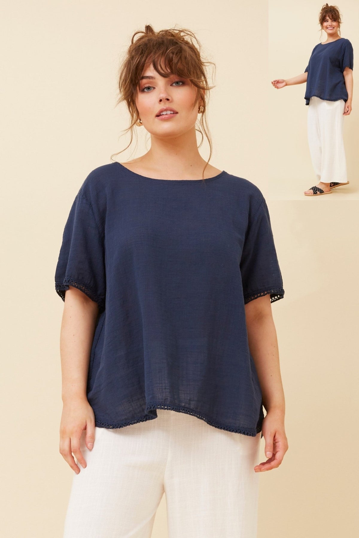 BOTTEGA MODA_COTTON SCOOP NECK TOP NAVY _ COTTON SCOOP NECK TOP NAVY _ Ebony Boutique NZ