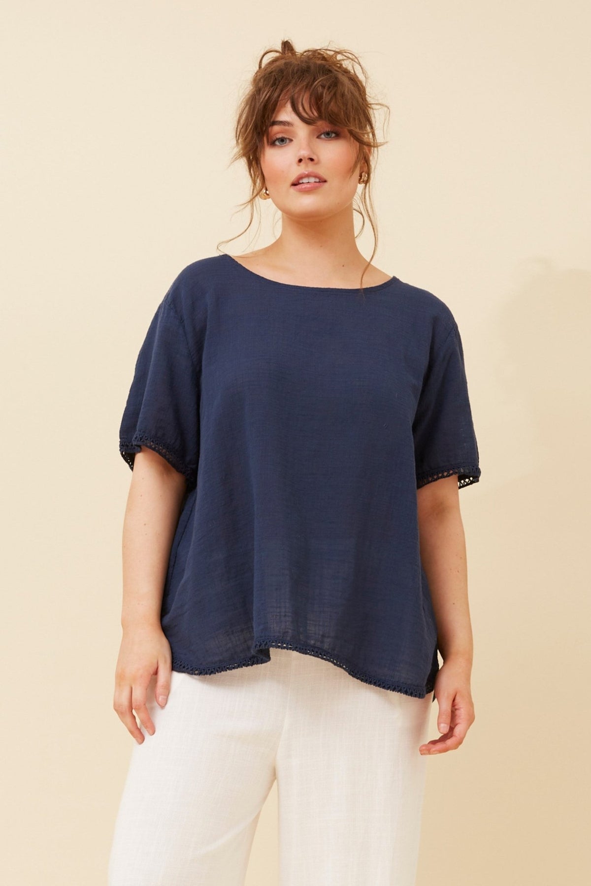 BOTTEGA MODA_COTTON SCOOP NECK TOP NAVY _ COTTON SCOOP NECK TOP NAVY _ Ebony Boutique NZ