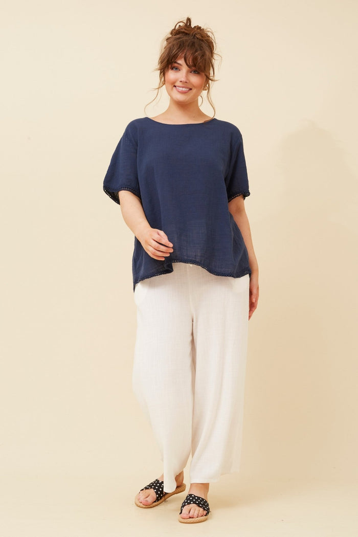 BOTTEGA MODA_COTTON SCOOP NECK TOP NAVY _ COTTON SCOOP NECK TOP NAVY _ Ebony Boutique NZ