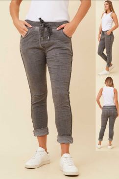 BOTTEGA MODA_DENIM DREAM VINTAGE WASH GLAM JOGGERS DARK GREY _ DENIM DREAM VINTAGE WASH GLAM JOGGERS DARK GREY _ Ebony Boutique NZ