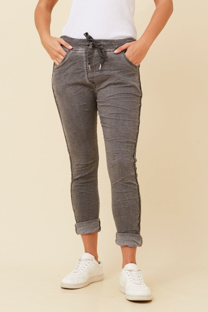 DENIM DREAM VINTAGE WASH GLAM JOGGERS DARK GREY_by_BOTTEGA MODA_women's_in_New Zealand_ BOTTEGA MODA_DENIM DREAM VINTAGE WASH GLAM JOGGERS DARK GREY _ DENIM DREAM VINTAGE WASH GLAM JOGGERS DARK GREY _ Ebony Boutique NZ _