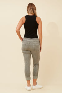 BOTTEGA MODA_DENIM DREAM VINTAGE WASH GLAM JOGGERS SAGE _ DENIM DREAM VINTAGE WASH GLAM JOGGERS SAGE _ Ebony Boutique NZ