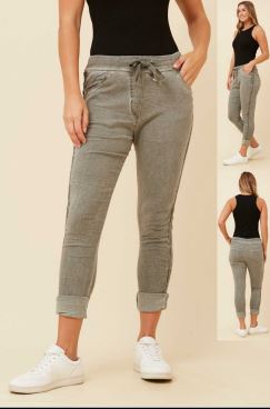 BOTTEGA MODA_DENIM DREAM VINTAGE WASH GLAM JOGGERS SAGE _ DENIM DREAM VINTAGE WASH GLAM JOGGERS SAGE _ Ebony Boutique NZ