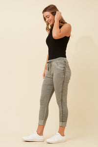 BOTTEGA MODA_DENIM DREAM VINTAGE WASH GLAM JOGGERS SAGE _ DENIM DREAM VINTAGE WASH GLAM JOGGERS SAGE _ Ebony Boutique NZ