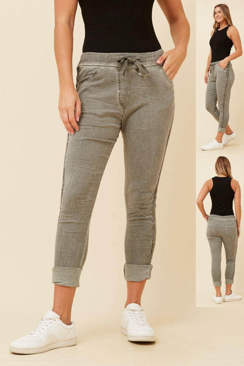 BOTTEGA MODA_DENIM DREAM VINTAGE WASH GLAM JOGGERS SAGE _ DENIM DREAM VINTAGE WASH GLAM JOGGERS SAGE _ Ebony Boutique NZ