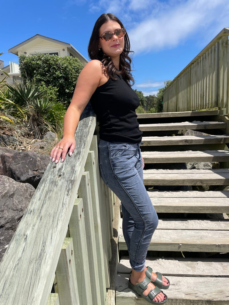 BOTTEGA MODA_DENIM DREAM VINTAGE WASH GLAM LUXE JOGGER JEANS DARK DENIM _ DENIM DREAM VINTAGE WASH GLAM LUXE JOGGER JEANS DARK DENIM _ Ebony Boutique NZ