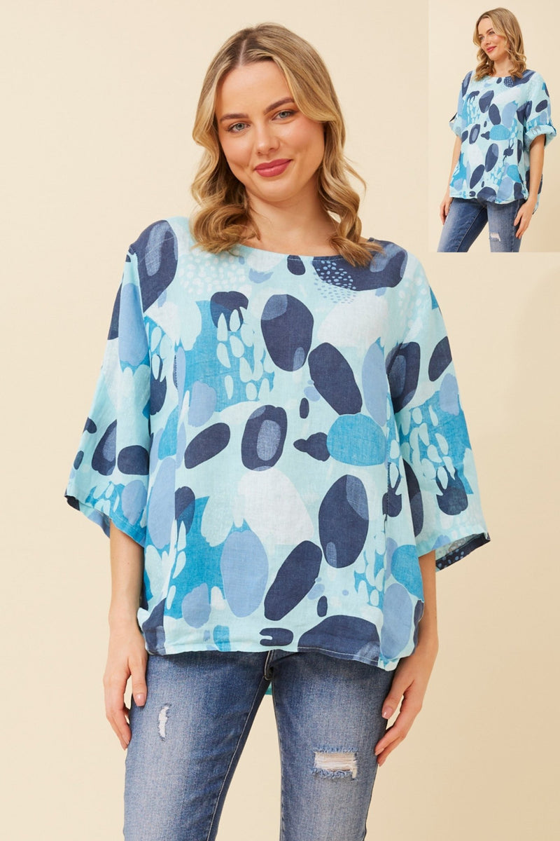 BOTTEGA MODA_DROP SLEEVE COTTON ABSTRACT SPOT TOP MARINE _ DROP SLEEVE COTTON ABSTRACT SPOT TOP MARINE _ Ebony Boutique NZ