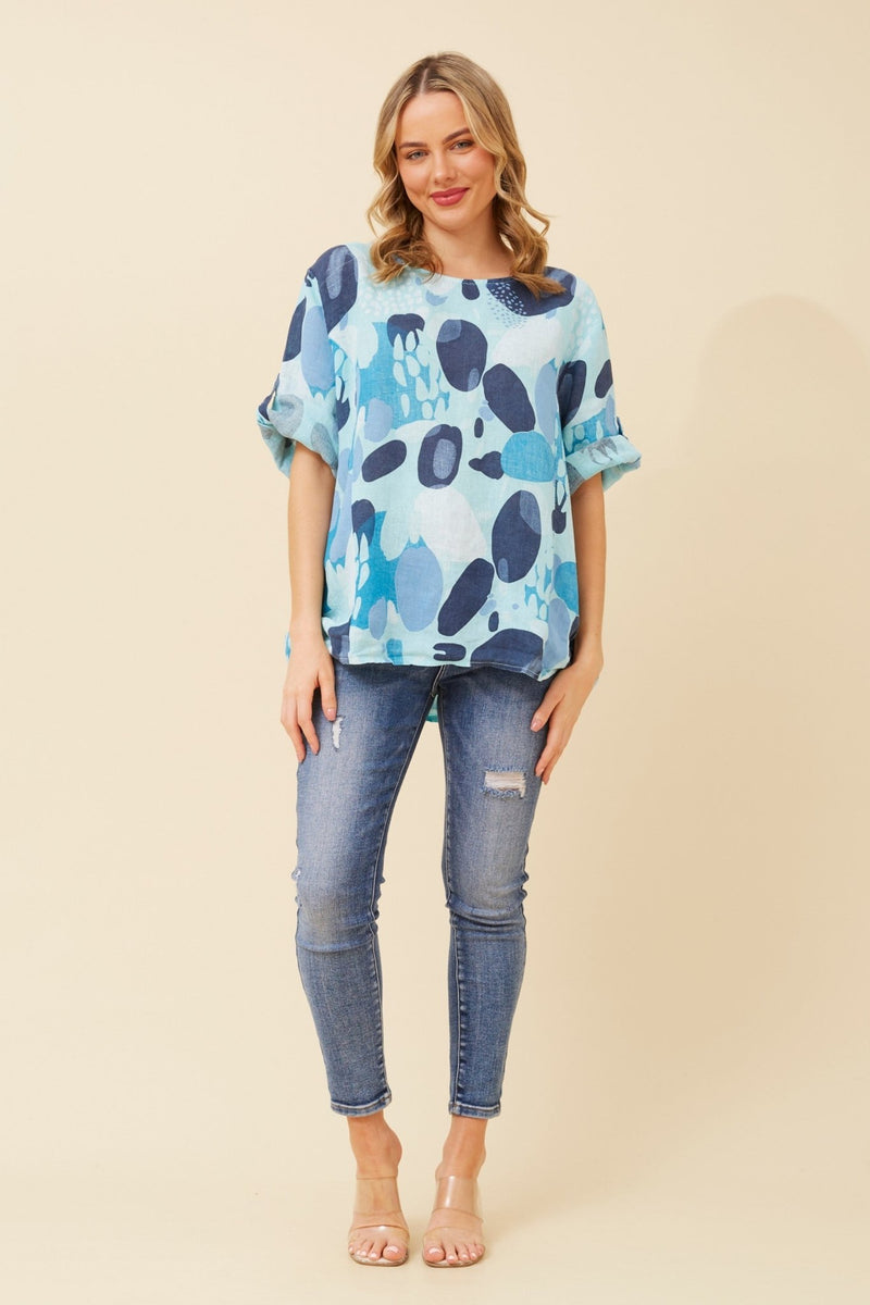 BOTTEGA MODA_DROP SLEEVE COTTON ABSTRACT SPOT TOP MARINE _ DROP SLEEVE COTTON ABSTRACT SPOT TOP MARINE _ Ebony Boutique NZ