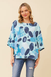 BOTTEGA MODA_DROP SLEEVE COTTON ABSTRACT SPOT TOP MARINE _ DROP SLEEVE COTTON ABSTRACT SPOT TOP MARINE _ Ebony Boutique NZ