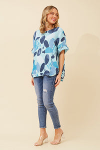 BOTTEGA MODA_DROP SLEEVE COTTON ABSTRACT SPOT TOP MARINE _ DROP SLEEVE COTTON ABSTRACT SPOT TOP MARINE _ Ebony Boutique NZ