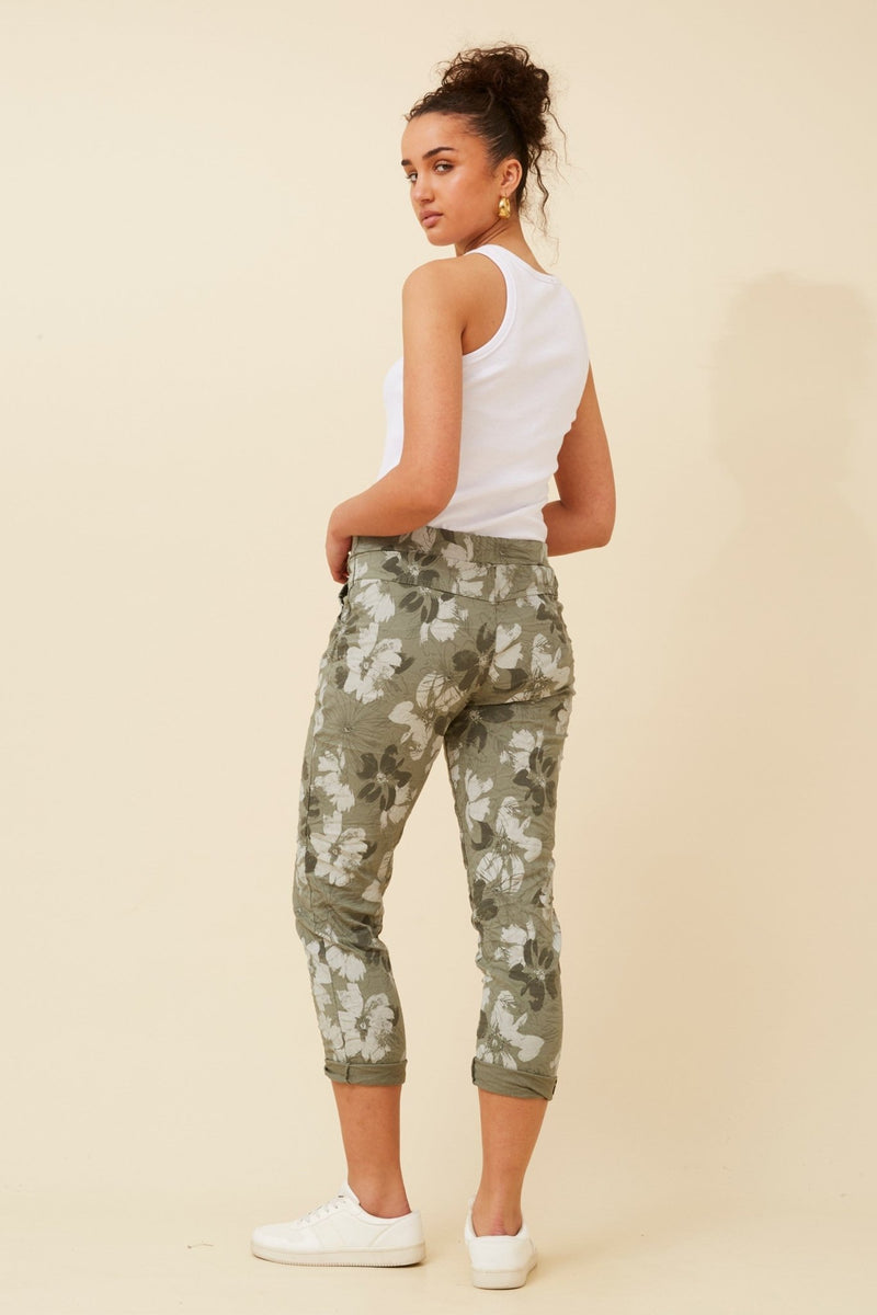 BOTTEGA MODA_FLORAL JOGGER KHAKI _ FLORAL JOGGER KHAKI _ Ebony Boutique NZ