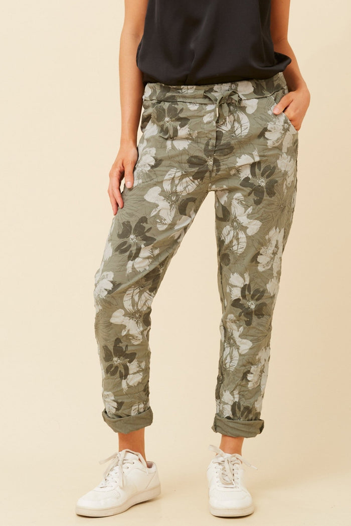 BOTTEGA MODA_FLORAL JOGGER KHAKI _ FLORAL JOGGER KHAKI _ Ebony Boutique NZ