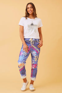 BOTTEGA MODA_FLORAL PAINT PRINT COTTON JOGGERS JERSEY WAIST _ FLORAL PAINT PRINT COTTON JOGGERS JERSEY WAIST _ Ebony Boutique NZ