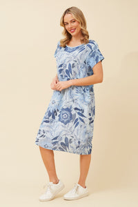 BOTTEGA MODA_FOREST DRESS LINEN WILDFLOWER BLUE _ FOREST DRESS LINEN WILDFLOWER BLUE _ Ebony Boutique NZ