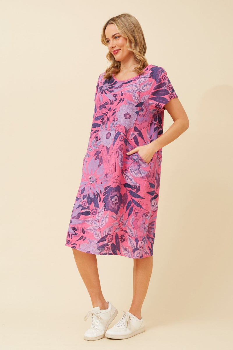 BOTTEGA MODA_FOREST DRESS LINEN WILDFLOWER FUCHSIA _ FOREST DRESS LINEN WILDFLOWER FUCHSIA _ Ebony Boutique NZ