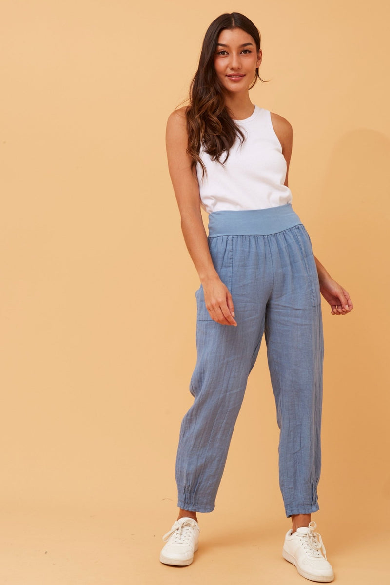 BOTTEGA MODA_JERSEY WAIST LINEN PANT _ JERSEY WAIST LINEN PANT _ Ebony Boutique NZ