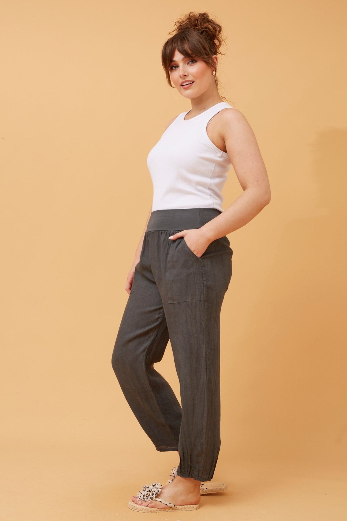 BOTTEGA MODA_JERSEY WAIST LINEN PANT _ JERSEY WAIST LINEN PANT _ Ebony Boutique NZ