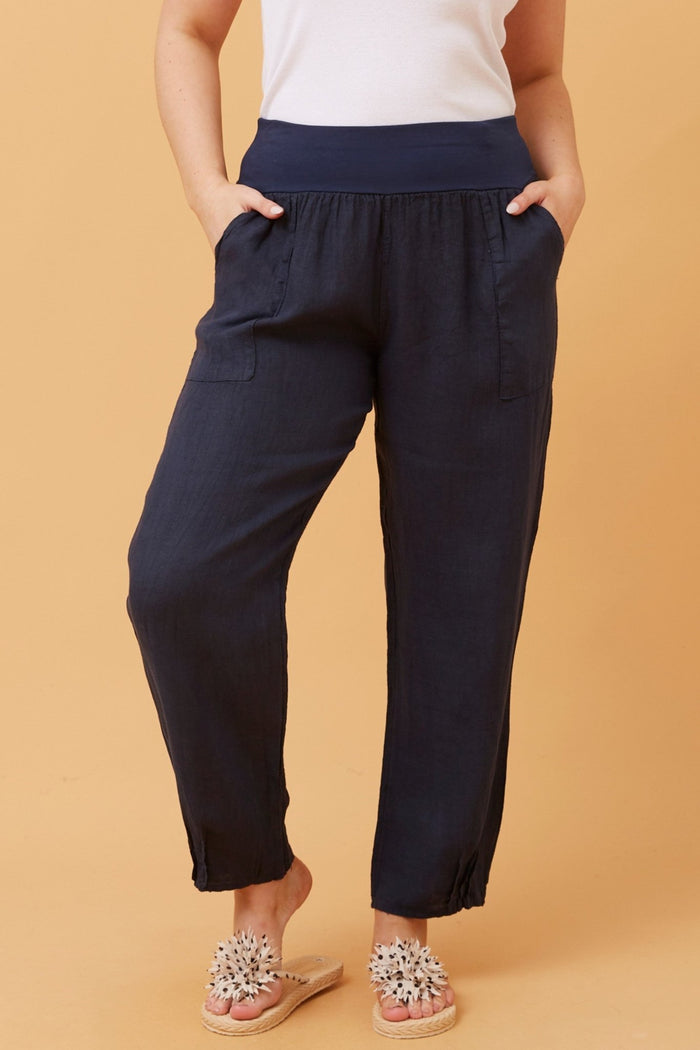 BOTTEGA MODA_JERSEY WAIST LINEN PANT _ JERSEY WAIST LINEN PANT _ Ebony Boutique NZ