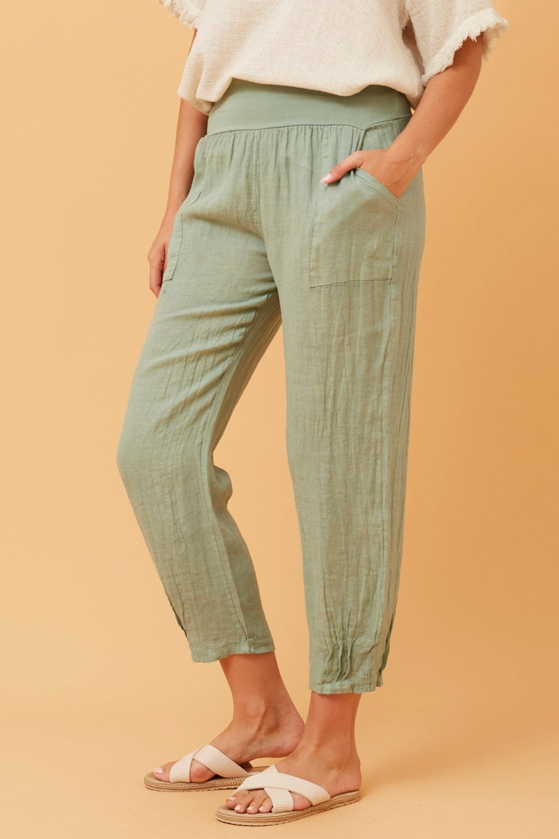 BOTTEGA MODA_JERSEY WAIST LINEN PANT _ JERSEY WAIST LINEN PANT _ Ebony Boutique NZ