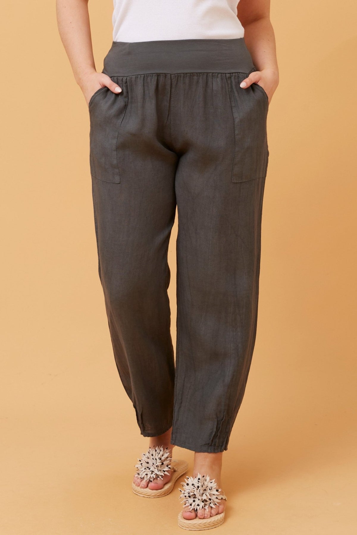 BOTTEGA MODA_JERSEY WAIST LINEN PANT _ JERSEY WAIST LINEN PANT _ Ebony Boutique NZ