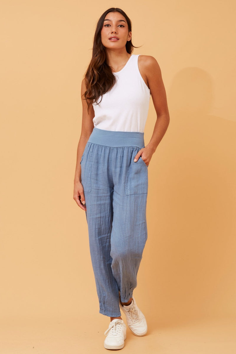 BOTTEGA MODA_JERSEY WAIST LINEN PANT _ JERSEY WAIST LINEN PANT _ Ebony Boutique NZ