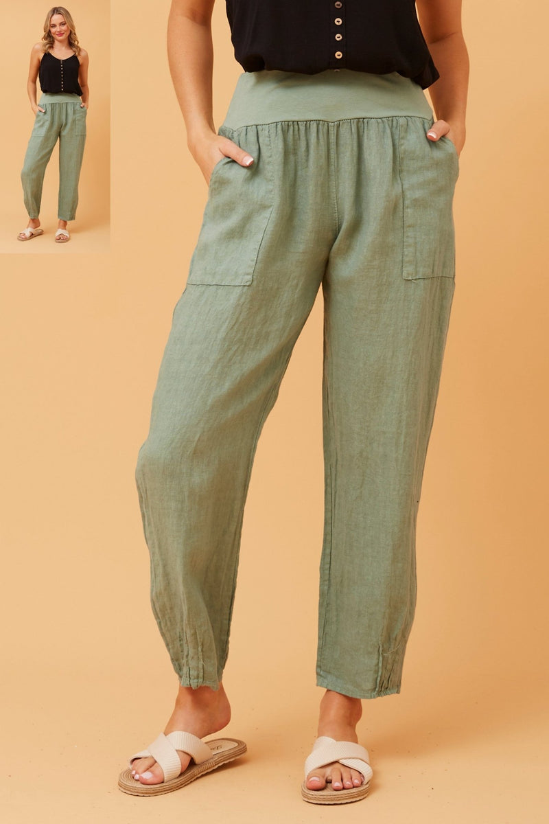 BOTTEGA MODA_JERSEY WAIST LINEN PANT _ JERSEY WAIST LINEN PANT _ Ebony Boutique NZ