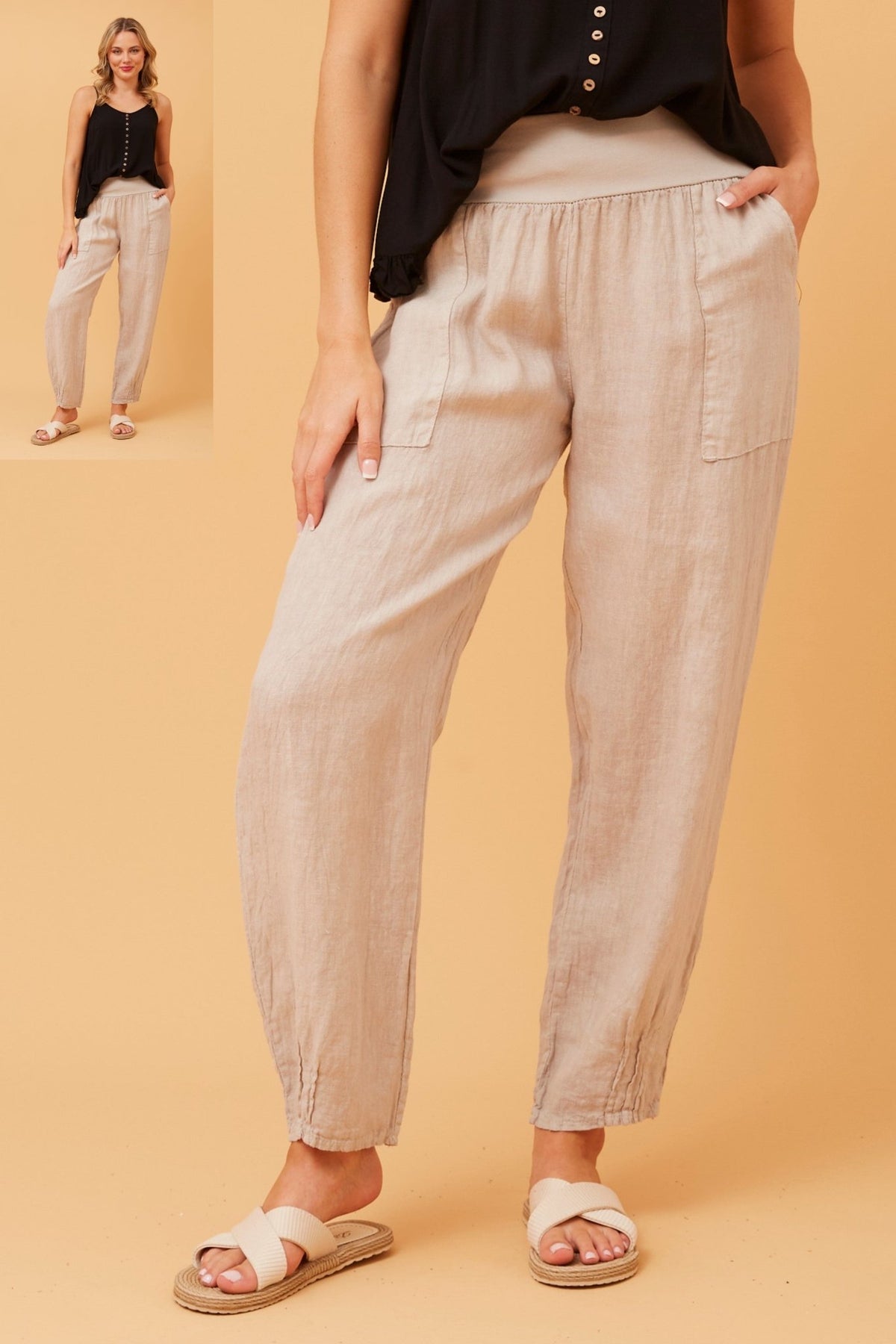 BOTTEGA MODA_JERSEY WAIST LINEN PANT _ JERSEY WAIST LINEN PANT _ Ebony Boutique NZ