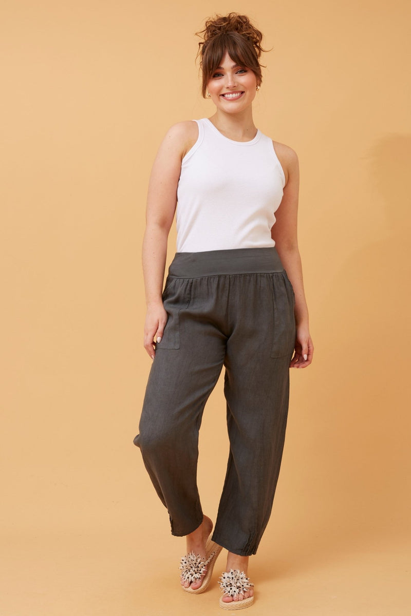 BOTTEGA MODA_JERSEY WAIST LINEN PANT _ JERSEY WAIST LINEN PANT _ Ebony Boutique NZ