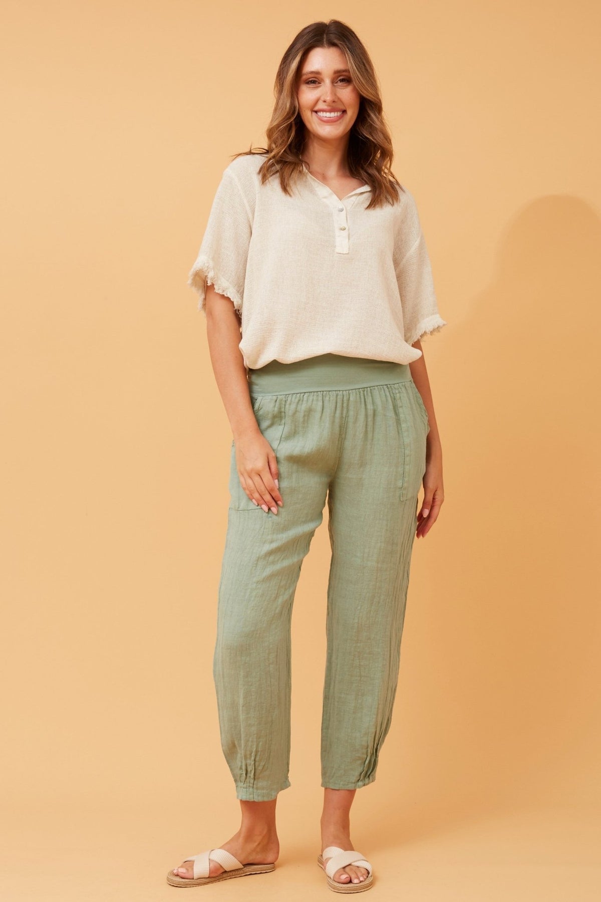 BOTTEGA MODA_JERSEY WAIST LINEN PANT _ JERSEY WAIST LINEN PANT _ Ebony Boutique NZ