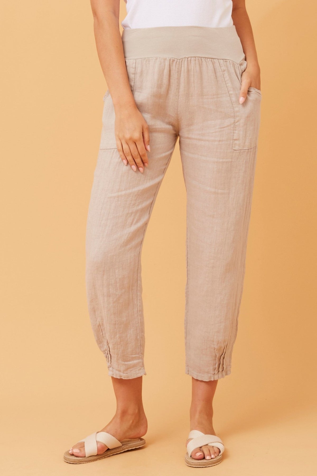 BOTTEGA MODA_JERSEY WAIST LINEN PANT _ JERSEY WAIST LINEN PANT _ Ebony Boutique NZ