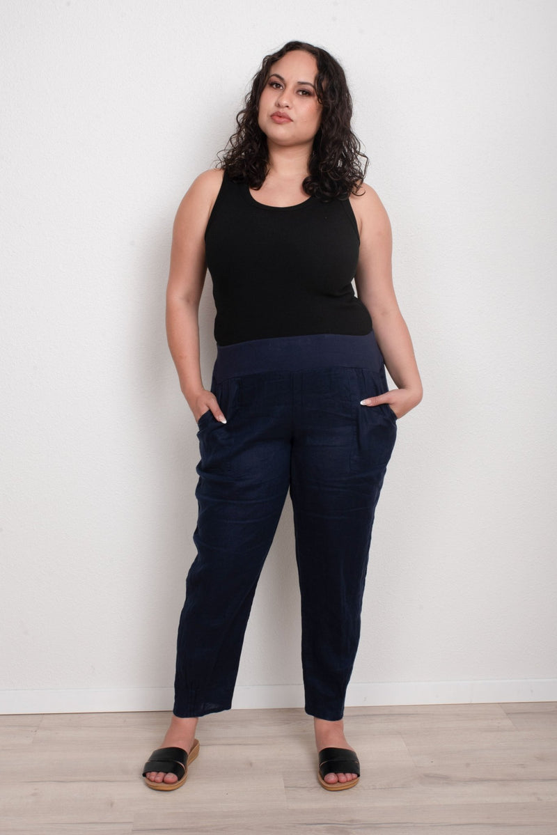 BOTTEGA MODA_JERSEY WAIST LINEN PANT _ JERSEY WAIST LINEN PANT _ Ebony Boutique NZ