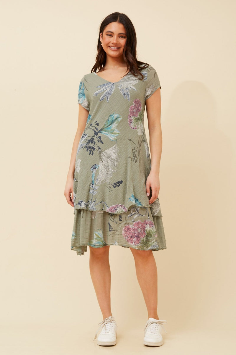 BOTTEGA MODA_LAYERED COTTON DRESS FLORAL _ LAYERED COTTON DRESS FLORAL _ Ebony Boutique NZ