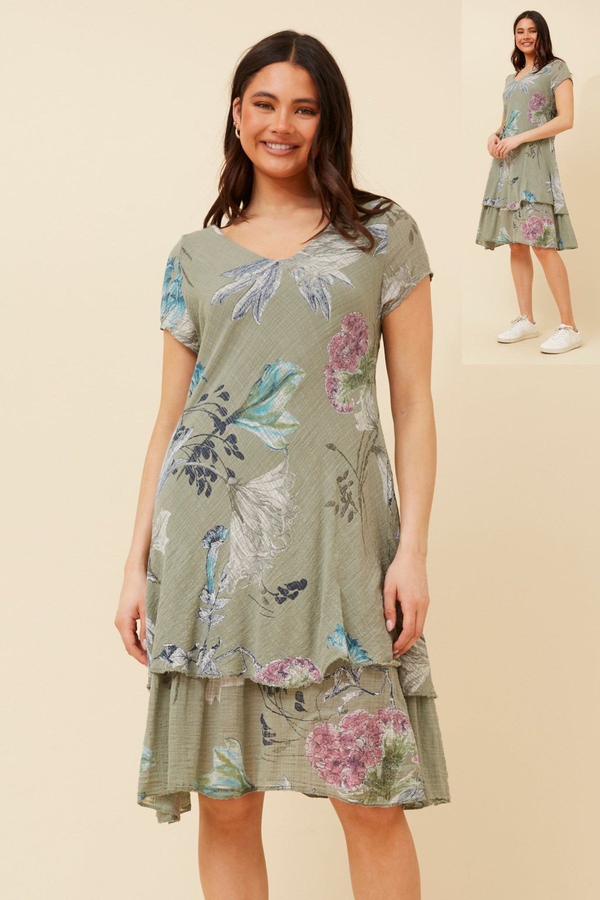 BOTTEGA MODA_LAYERED COTTON DRESS FLORAL _ LAYERED COTTON DRESS FLORAL _ Ebony Boutique NZ