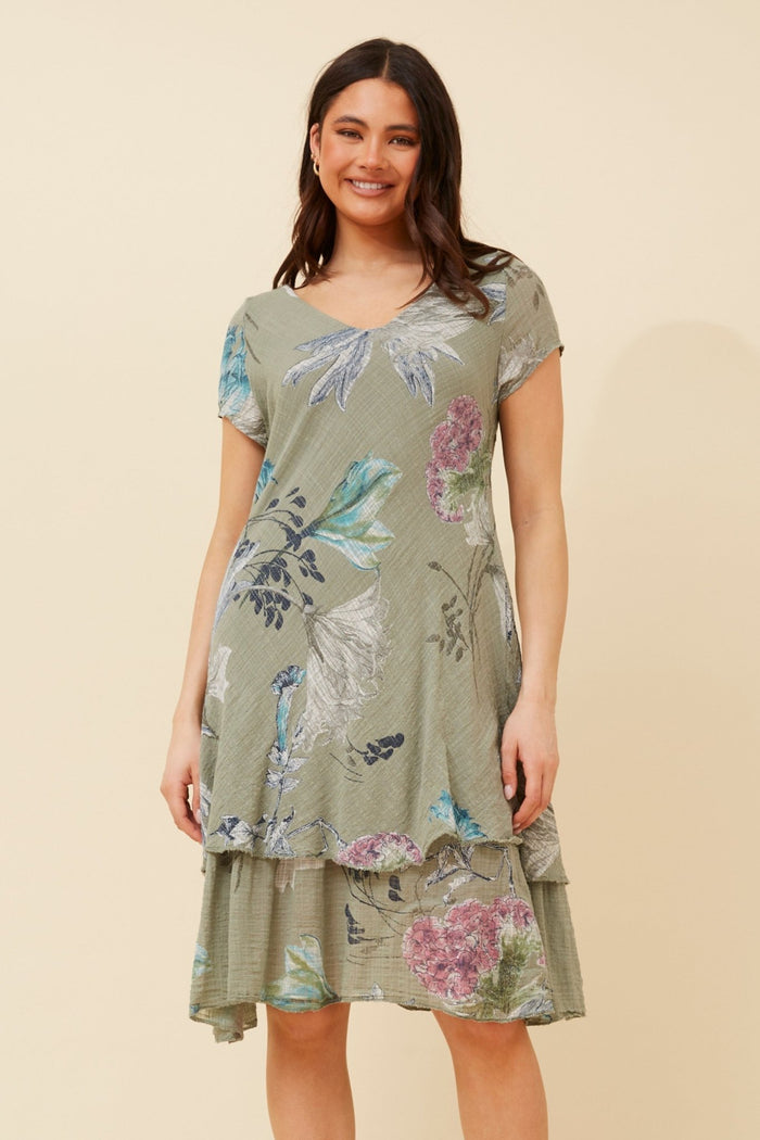 BOTTEGA MODA_LAYERED COTTON DRESS FLORAL _ LAYERED COTTON DRESS FLORAL _ Ebony Boutique NZ