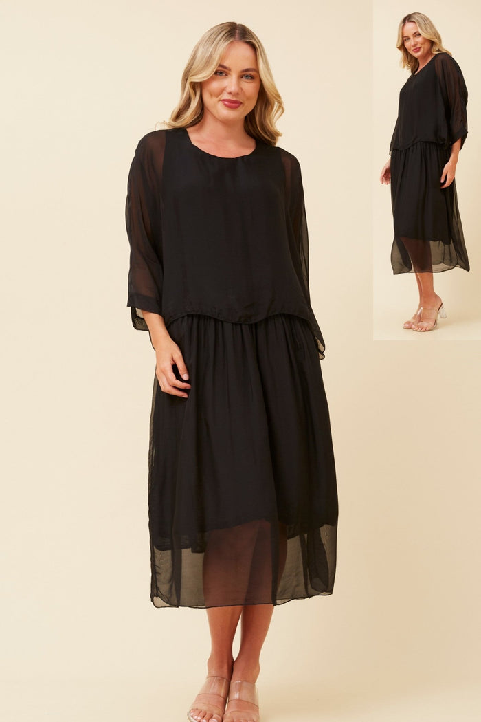 BOTTEGA MODA_LAYERED SILK DRESS BLACK _ LAYERED SILK DRESS BLACK _ Ebony Boutique NZ