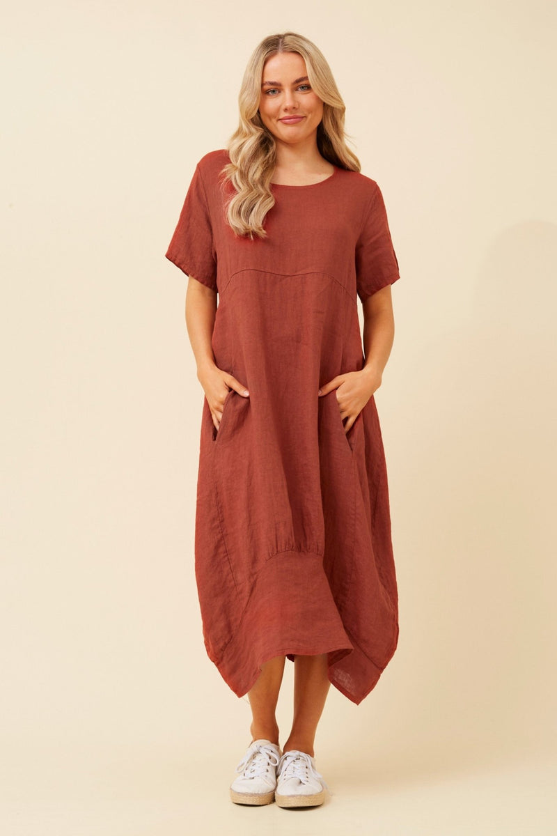 BOTTEGA MODA_LINEN MID SLEEVE MAXI DRESS COCCIO _ LINEN MID SLEEVE MAXI DRESS COCCIO _ Ebony Boutique NZ