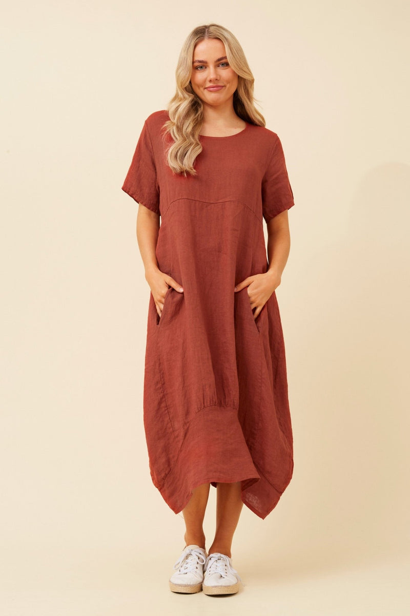 Bottega Moda | Linen Mid Sleeve Maxi Dress | Coccio | NZ Ebony Boutique NZ Bottega Moda | Linen Mid Sleeve Maxi Dress | Coccio | NZ Ebony Boutique NZ