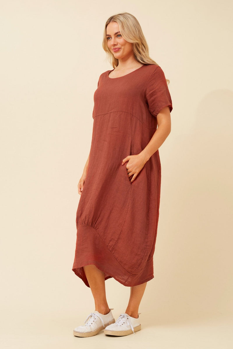 BOTTEGA MODA_LINEN MID SLEEVE MAXI DRESS COCCIO _ LINEN MID SLEEVE MAXI DRESS COCCIO _ Ebony Boutique NZ