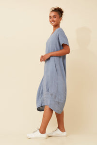 BOTTEGA MODA_LINEN MID SLEEVE MAXI DRESS DENIM _ LINEN MID SLEEVE MAXI DRESS DENIM _ Ebony Boutique NZ