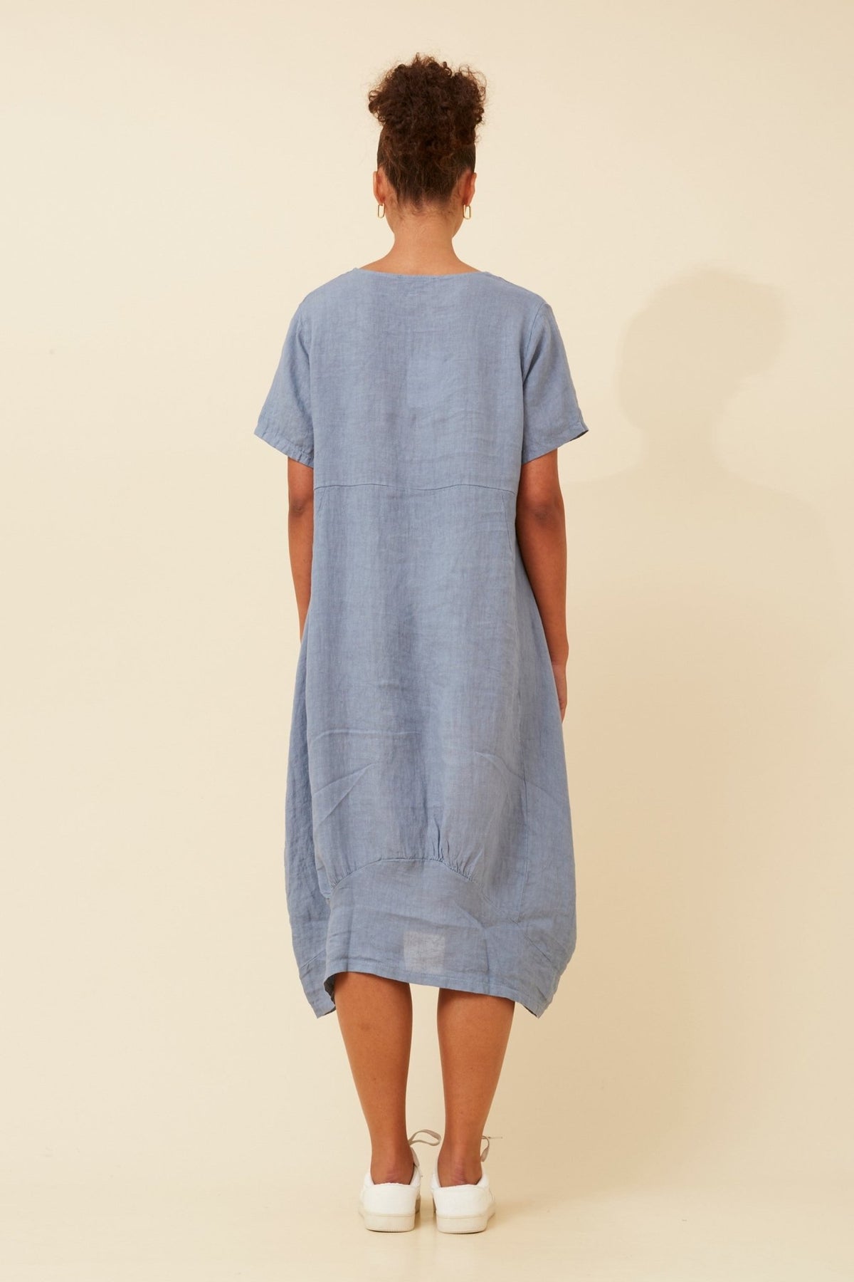 BOTTEGA MODA_LINEN MID SLEEVE MAXI DRESS DENIM _ LINEN MID SLEEVE MAXI DRESS DENIM _ Ebony Boutique NZ