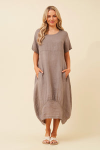 BOTTEGA MODA_LINEN MID SLEEVE MAXI DRESS FANGO _ LINEN MID SLEEVE MAXI DRESS FANGO _ Ebony Boutique NZ