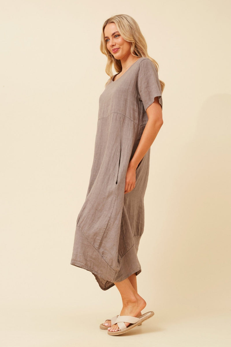 BOTTEGA MODA_LINEN MID SLEEVE MAXI DRESS FANGO _ LINEN MID SLEEVE MAXI DRESS FANGO _ Ebony Boutique NZ