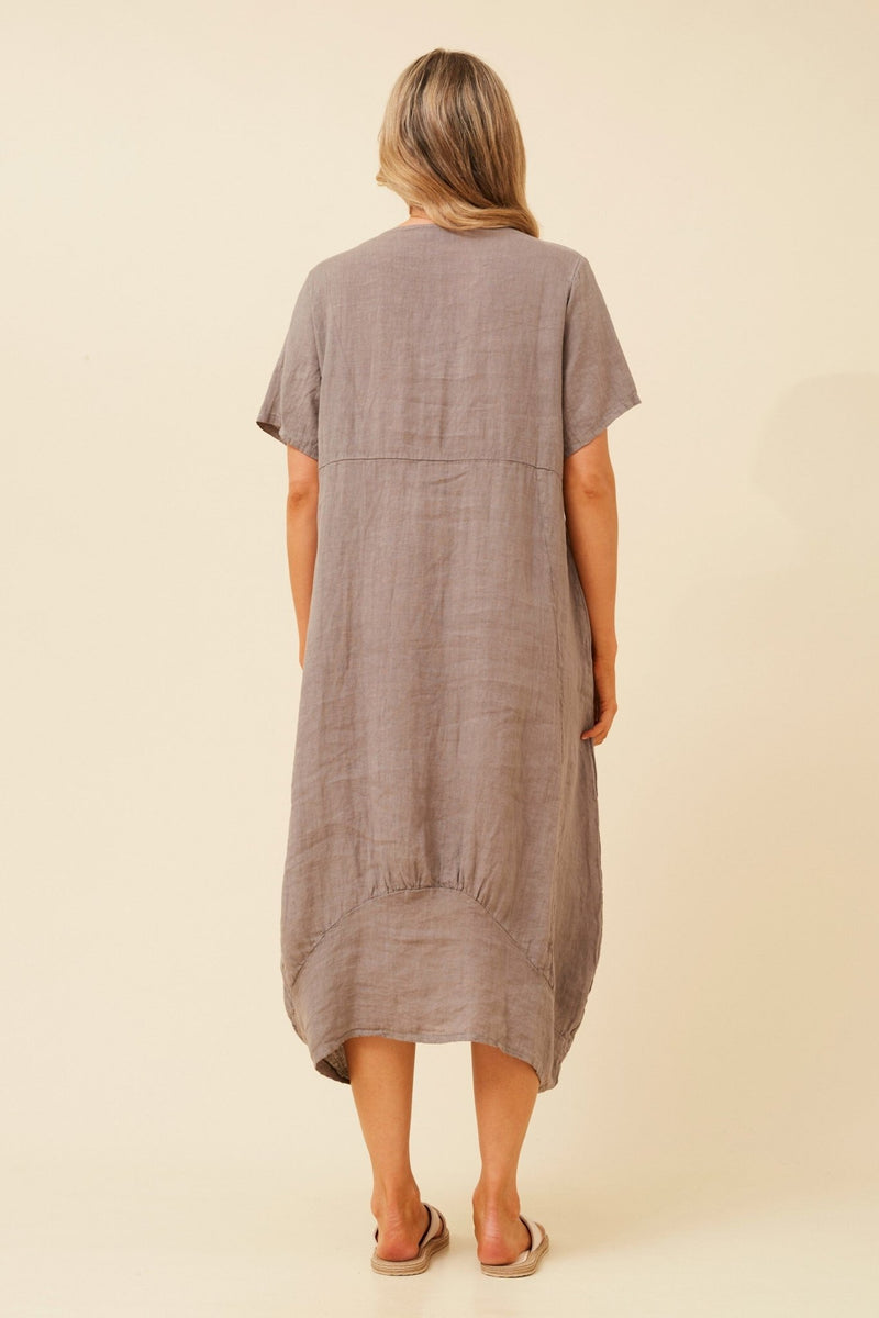 BOTTEGA MODA_LINEN MID SLEEVE MAXI DRESS FANGO _ LINEN MID SLEEVE MAXI DRESS FANGO _ Ebony Boutique NZ