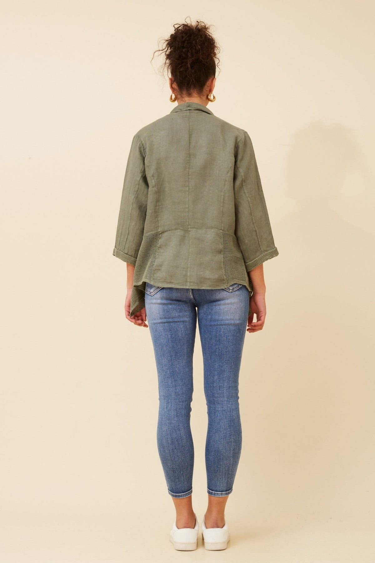 BOTTEGA MODA_LINEN OPEN EDGE JACKET KHAKI _ LINEN OPEN EDGE JACKET KHAKI _ Ebony Boutique NZ