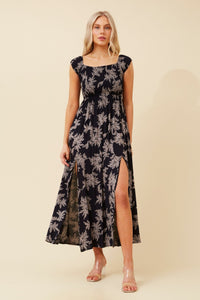 BOTTEGA MODA_NAVY FLORAL DRESS WITH FRONT SPLITS _ NAVY FLORAL DRESS WITH FRONT SPLITS _ Ebony Boutique NZ